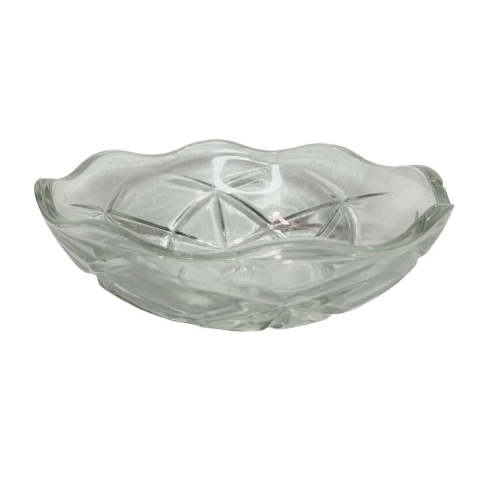 Small Bowl KIG Malaysia Vintage Clear round 4" Scalloped Mini Cut Glass Burst